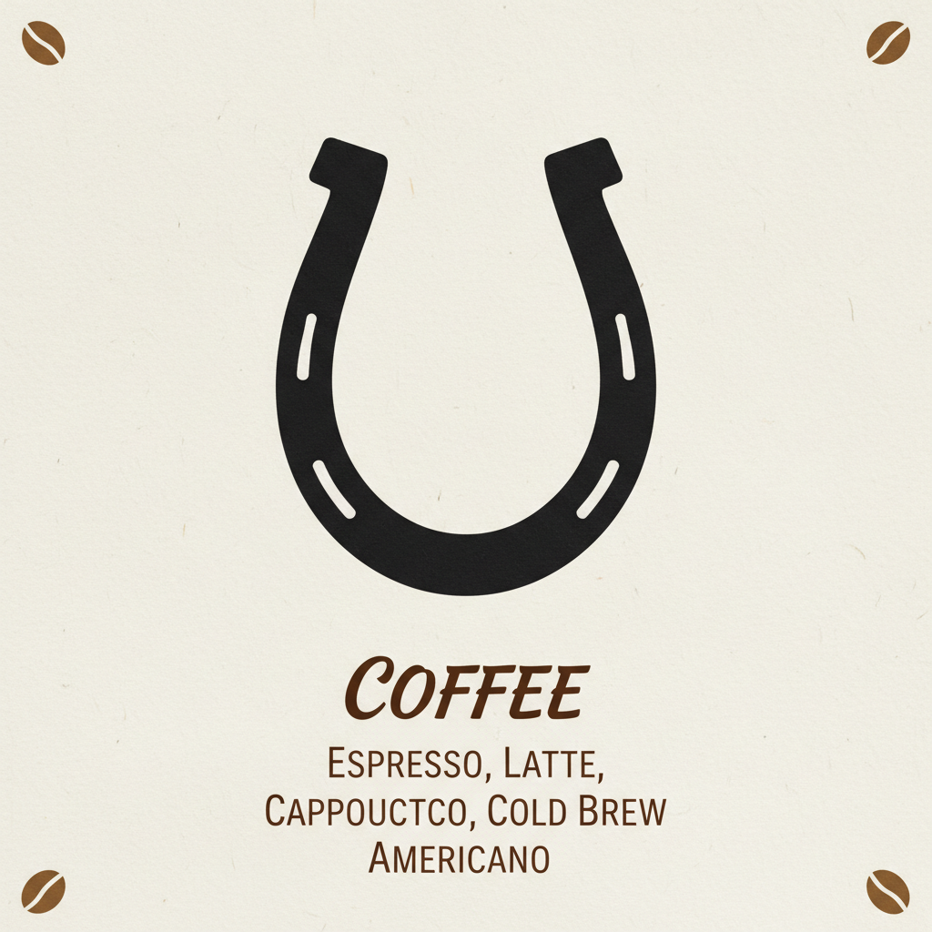 plain black horseshoe silhouette that matches the site's color palette, for a coffee menu page